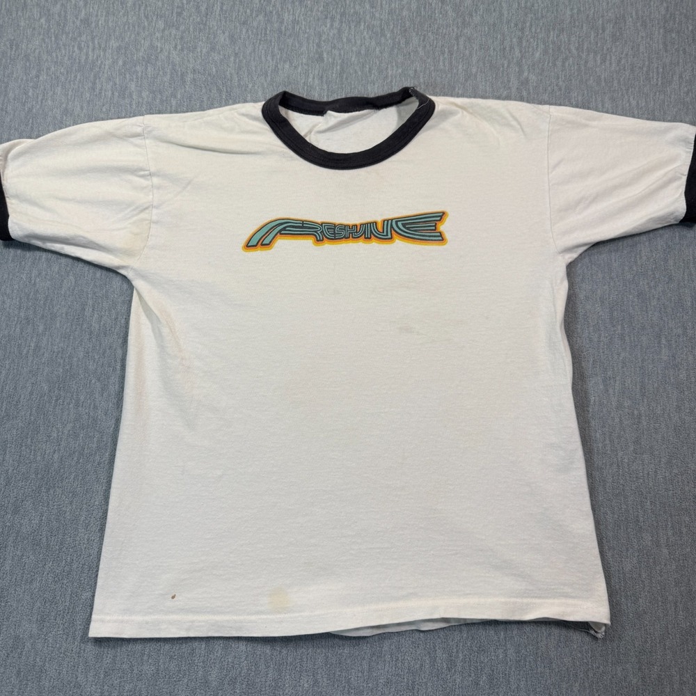 Freshive Shirt Men S/M White‎ Ringer Retro Skate Surf Graphic Short Sleeve VTG
